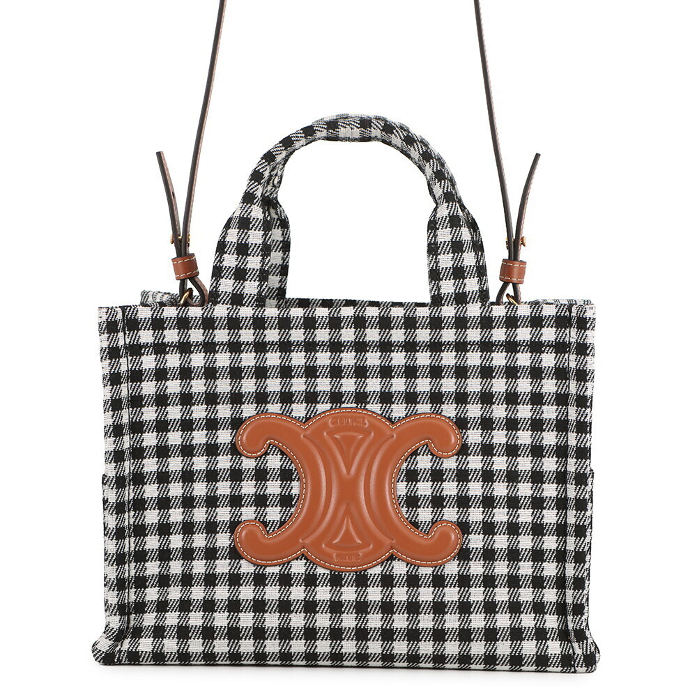 Celine Cabas Thais Check Canvas Handbag Black White Bag